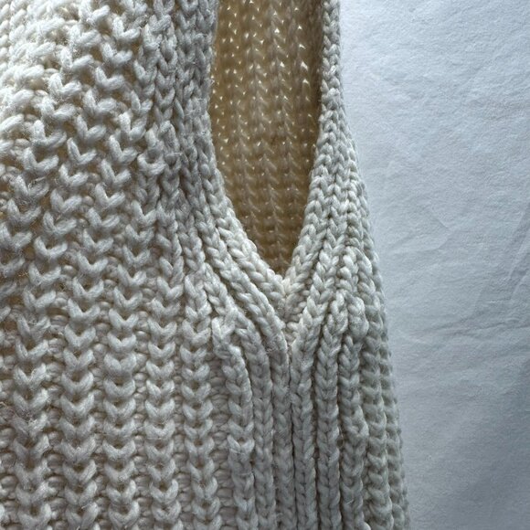H&M Sweater Vest Womens S Cream Turtleneck Chunky Oversized Preppy Fisherman - Picture 5 of 8